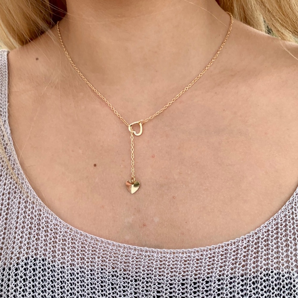 🔥GOLD HEART🔥SIMPLE DAINTY GOLD HEART LARIAT NECKLACE NEW - Picture 1 of 5